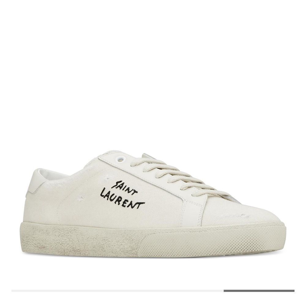 SAINT LAURENT COURT CLASSIC SL/06 EMBROIDERED SNEAKERS IN CANVAS AND LEATHER